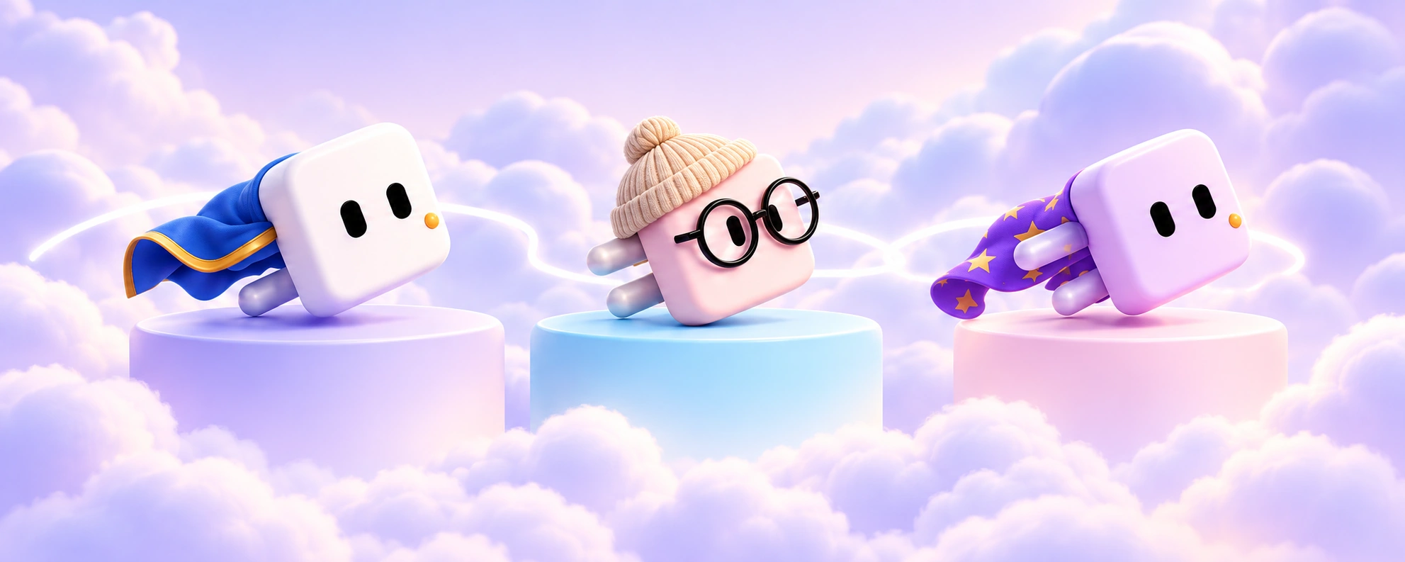 Three ANOTHA characters with different colors and accessories