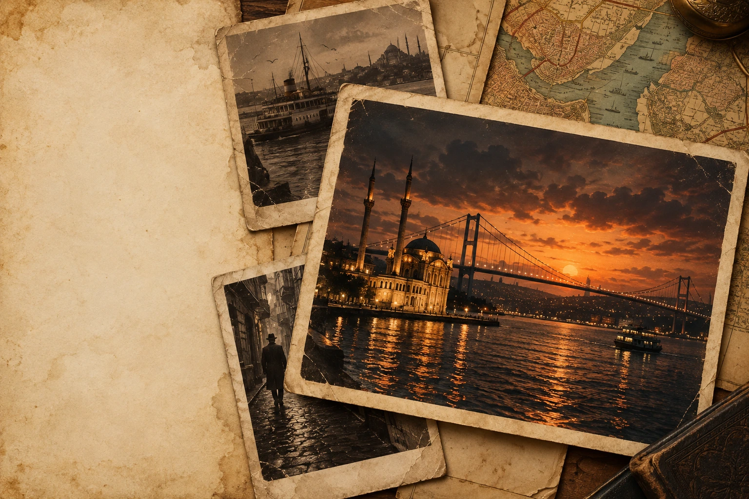 Old investigation photographs of the Bosphorus and its bridge